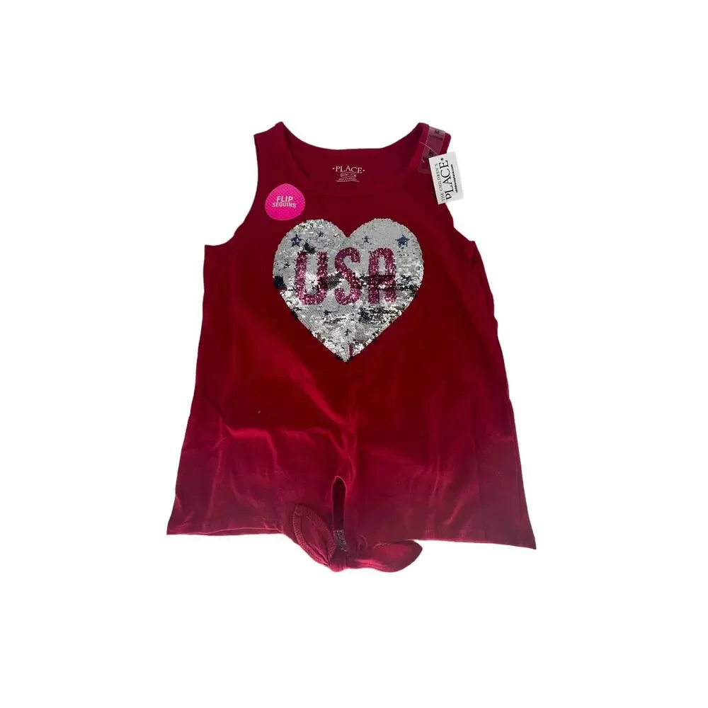 NWT The Children's Place Red Sequined USA Tank Top Youth Size Medium 7/8
